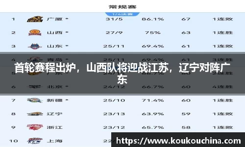 首轮赛程出炉，山西队将迎战江苏，辽宁对阵广东